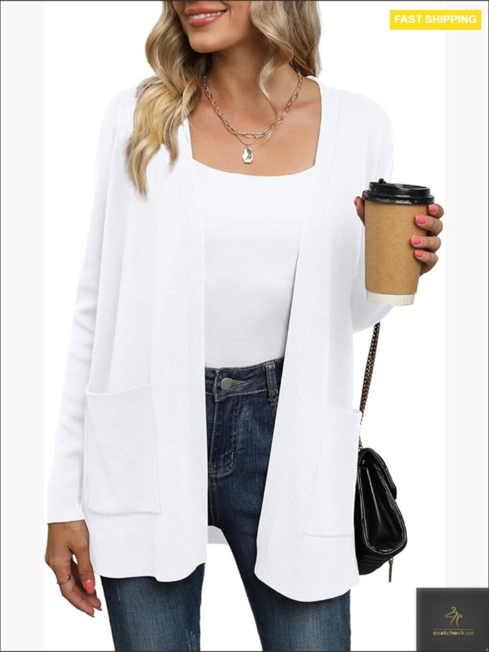 Lightweight Open Front Cardigan with Pockets Long Sleeve V-Neck Knit Sweater
